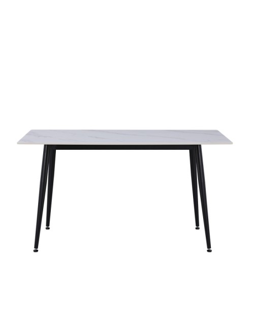 Tavolo da Pranzo Kilo 140×80 cm in Ceramica Effetto Marmo Bianco opaco e Gambe Nere