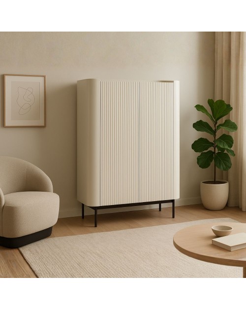 Credenza alta Willa18929 con 2 ante effetto cannettato colore crema 100x40x140H - Eleganza e capienza