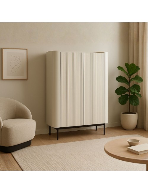 Credenza alta Willa18929 con 2 ante effetto cannettato colore crema 100x40x140H - Eleganza e capienza