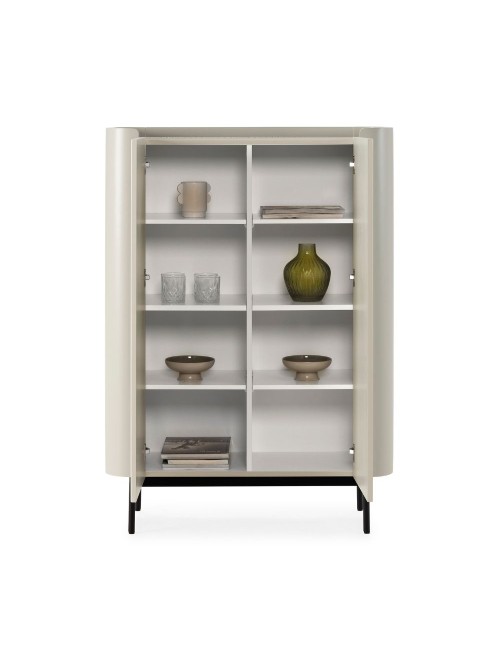 Credenza alta Willa18929 con 2 ante effetto cannettato colore crema 100x40x140H - Eleganza e capienza