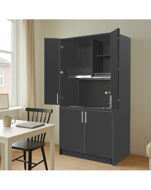 Cucina salvaspazio a scomparsa Fold Evolution colore antracite e elettrodomestici inclusi 125x62x208H