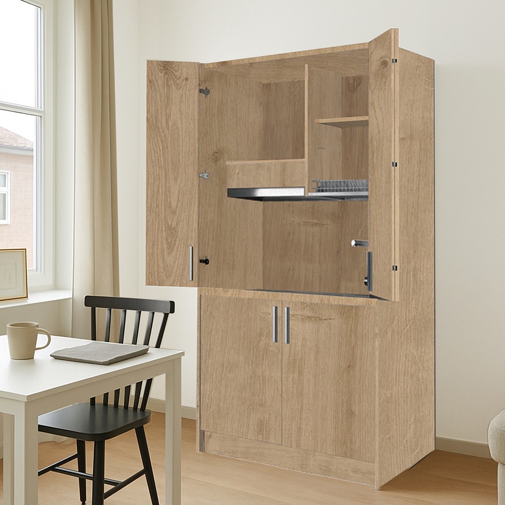 Cucina salvaspazio a scomparsa Fold Evolution colore rovere e elettrodomestici inclusi 125x62x208H
