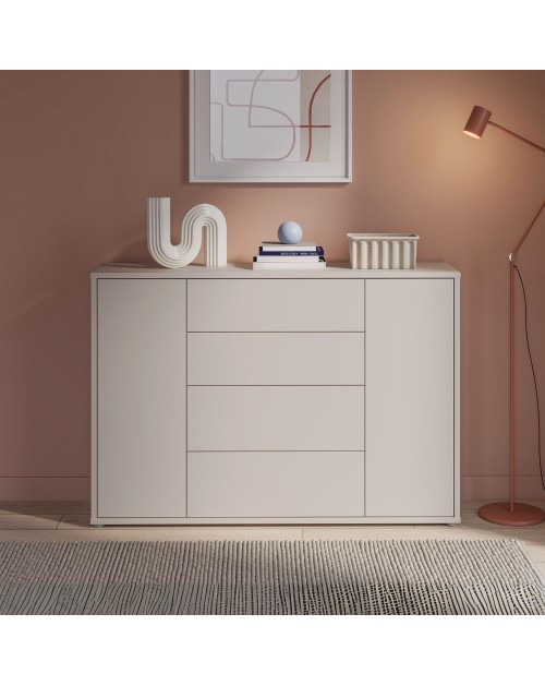 Madia Medea con 4 cassetti e 2 ante cashmere 144x35x99 – Stile e funzionalità