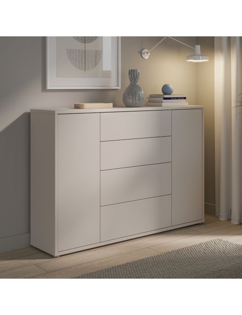 Madia Medea con 4 cassetti e 2 ante cashmere 144x35x99 – Stile e funzionalità