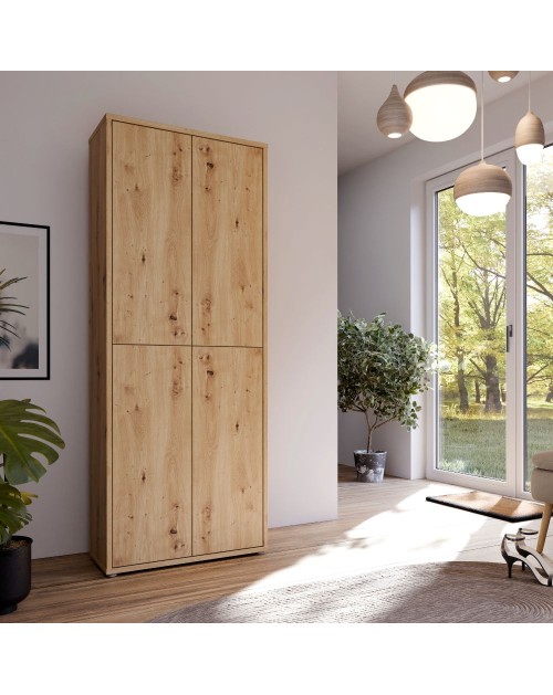 Armadio multiuso Medea 4 ante rovere 74.5x35x192 - Scarpiera e armadio salvaspazio