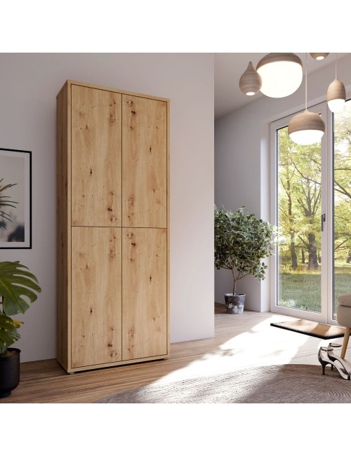 Armadio multiuso Medea 4 ante rovere 74.5x35x192 - Scarpiera e armadio salvaspazio