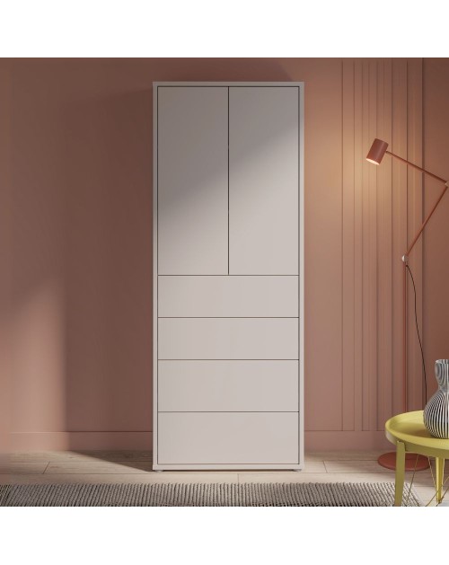 Mobile multiuso Medea con 4 cassetti e 2 ante cashmere 75x35x192 – Armadio salvaspazio