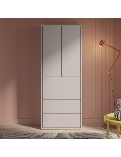 Mobile multiuso Medea con 4 cassetti e 2 ante cashmere 75x35x192 – Armadio salvaspazio