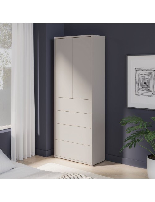 Mobile multiuso Medea con 4 cassetti e 2 ante cashmere 75x35x192 – Armadio salvaspazio