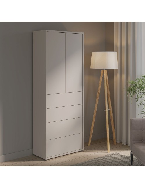 Mobile multiuso Medea con 4 cassetti e 2 ante cashmere 75x35x192 – Armadio salvaspazio