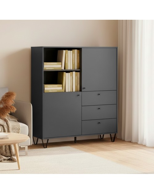 Credenza con ante cassetti e vano a giorno antracite ALDO6 123,6x40x135H