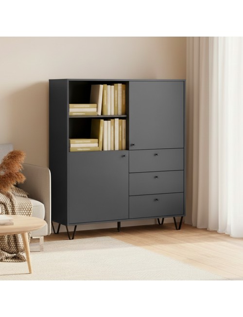 Credenza con ante cassetti e vano a giorno antracite ALDO6 123,6x40x135H