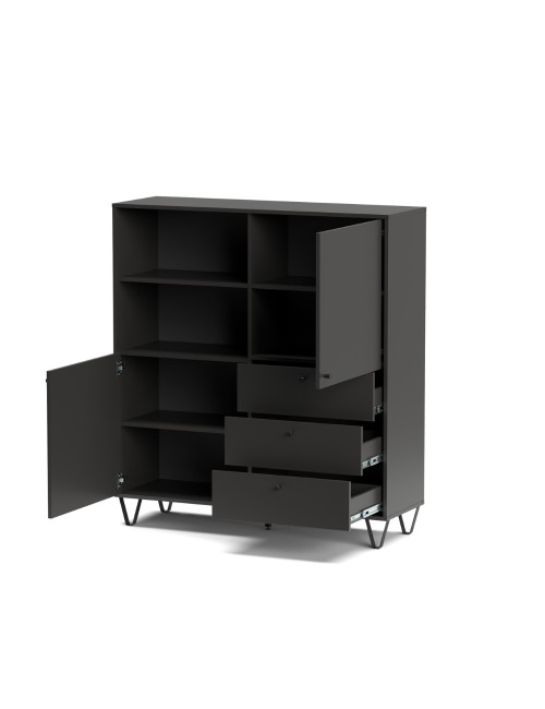 Credenza con ante cassetti e vano a giorno antracite ALDO6 123,6x40x135H