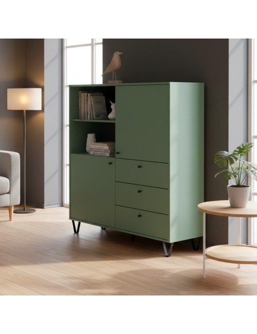 Credenza con ante cassetti e vano a giorno verde ALDO6 123,6x40x135H