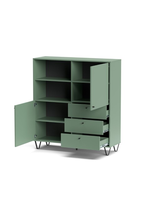 Credenza con ante cassetti e vano a giorno verde ALDO6 123,6x40x135H