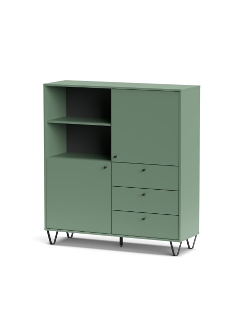 Credenza con ante cassetti e vano a giorno verde ALDO6 123,6x40x135H