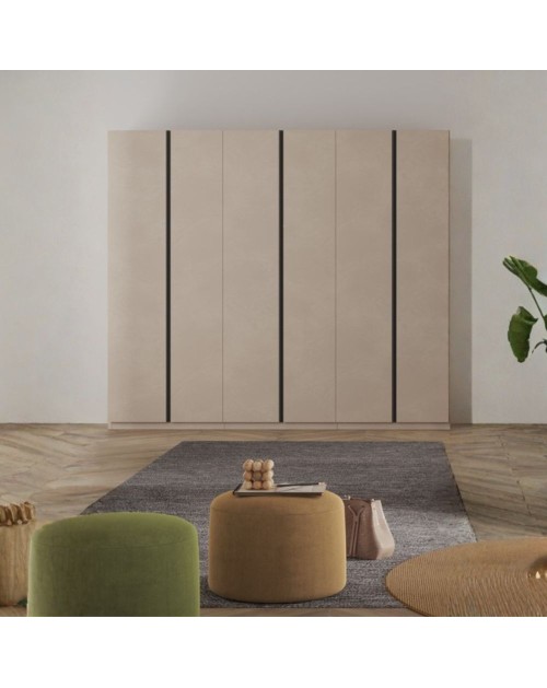 Armadio Londra 6 ante battenti cashmere 275 cm con maniglie antracite