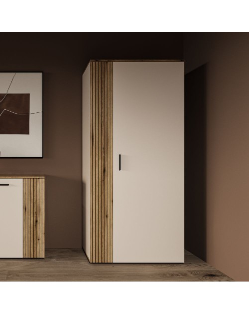 Armadio guardaroba 2 ante Frezo08 in cashmere e listelli verticali rovere evoque – 90x55x195
