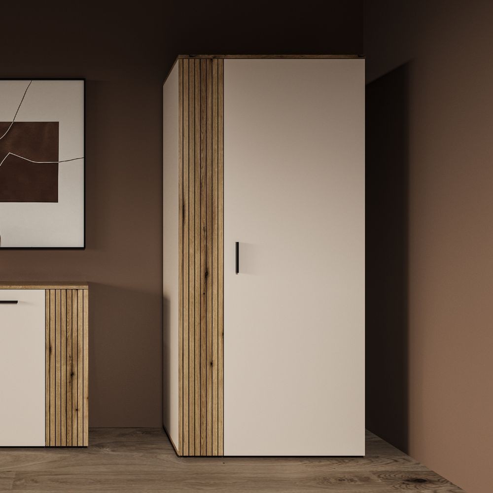 Armadio guardaroba 2 ante Frezo08 in cashmere e listelli verticali rovere evoque – 90x55x195