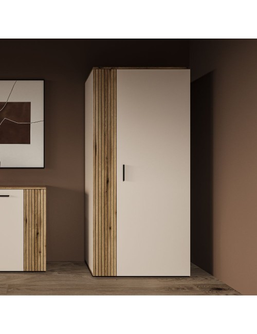 Armadio guardaroba 2 ante Frezo08 in cashmere e listelli verticali rovere evoque – 90x55x195