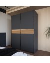 Armadio due ante scorrevoli Metropol colore antracite e inserti rovere – 150x58,1x204,5H