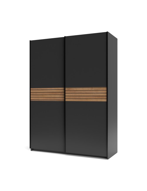 Armadio due ante scorrevoli Metropol colore antracite e inserti rovere – 150x58,1x204,5H
