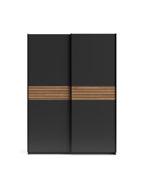 Armadio due ante scorrevoli Metropol colore antracite e inserti rovere – 150x58,1x204,5H