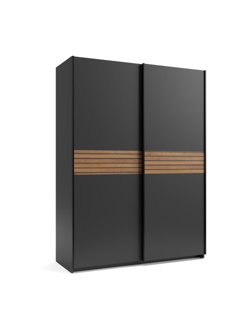 Armadio due ante scorrevoli Metropol colore antracite e inserti rovere – 150x58,1x204,5H