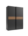 Armadio due ante scorrevoli Metropol colore antracite e inserti rovere – 150x58,1x204,5H