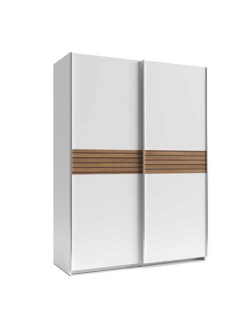 Armadio due ante scorrevoli Metropol colore bianco e inserti rovere – 150x58,1x204,5H
