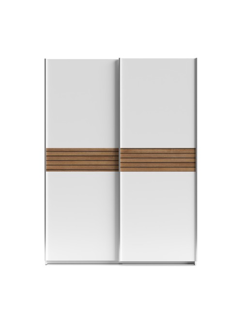 Armadio due ante scorrevoli Metropol colore bianco e inserti rovere – 150x58,1x204,5H