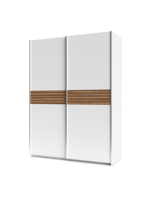 Armadio due ante scorrevoli Metropol colore bianco e inserti rovere – 150x58,1x204,5H
