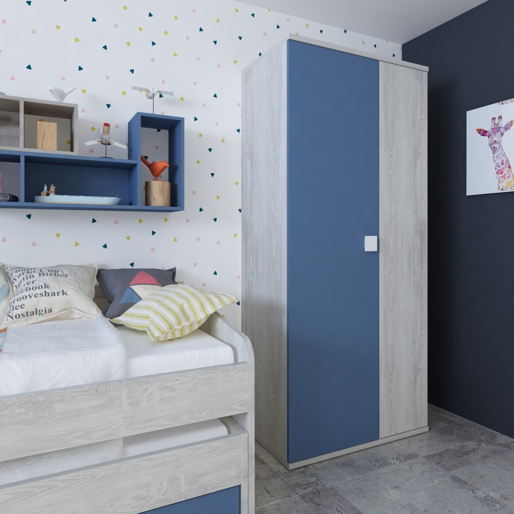 Armadio 2 ante 90x52x223 colore bianco consumato celeste
