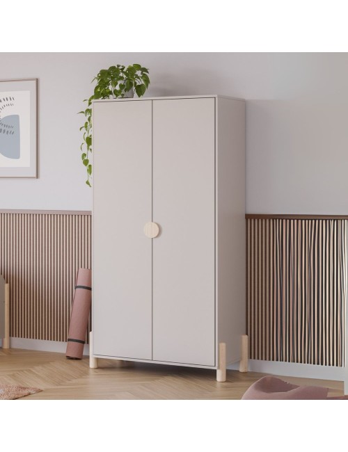 Armadio Enola 2 Ante in Legno Massiccio Beige – 92,8x45x180 cm | Eleganza Naturale e Praticità per la Tua Casa