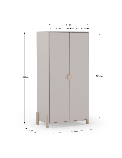 Armadio Enola 2 Ante in Legno Massiccio Beige – 92,8x45x180 cm | Eleganza Naturale e Praticità per la Tua Casa