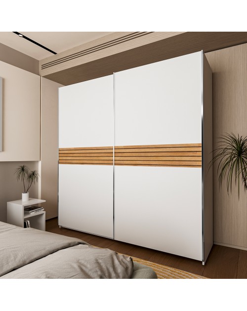 Armadio Metropol 2 ante scorrevoli 200 cm bianco con inserti rovere