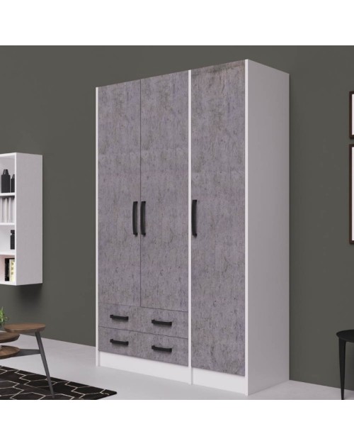 Armadio tre ante e due cassetti 135x52x210h colore cemento ARM3135