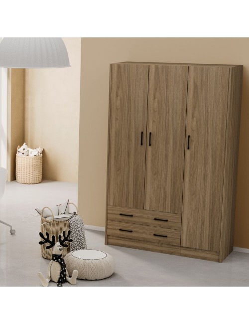 Armadio tre ante e due cassetti 135x52x210h colore noce naturale ARM3135