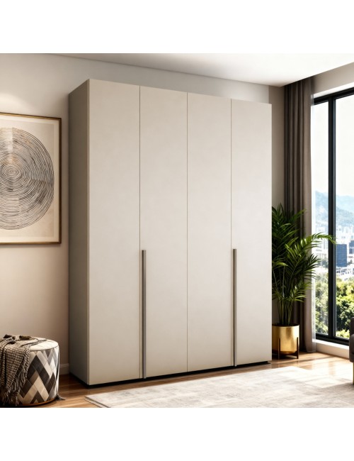 Armadio 4 ante battenti cashmere Modular con ripiani e aste appendiabiti H 245 cm