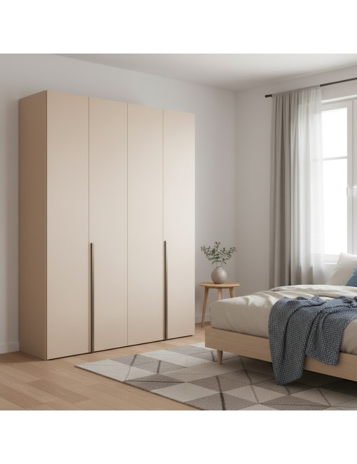 Armadio 4 ante battenti cashmere Modular con ripiani e aste appendiabiti H 245 cm