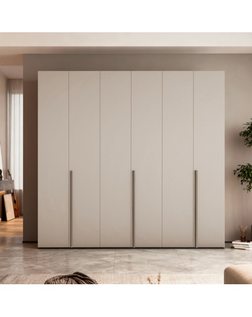 Armadio 6 ante battenti cashmere Modular con ripiani e aste appendiabiti H 245 cm