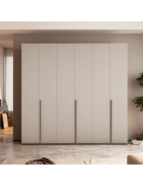 Armadio 6 ante battenti cashmere Modular con ripiani e aste appendiabiti H 245 cm