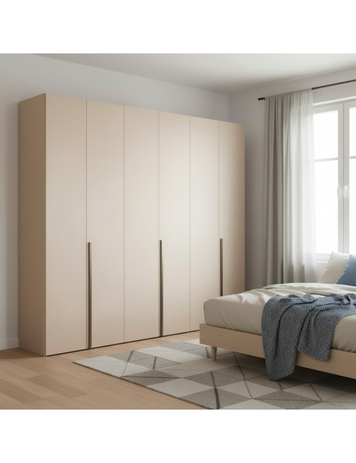 Armadio 6 ante battenti cashmere Modular con ripiani e aste appendiabiti H 245 cm