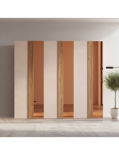 Armadio Bristol 6 ante battenti cashmere e noce caramello con specchi bronzati 273x240H