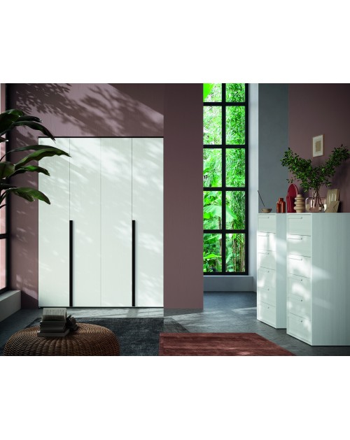 Armadio 4 ante battenti bianco portland e maniglie nero opaco Coco 185x60,3x250h
