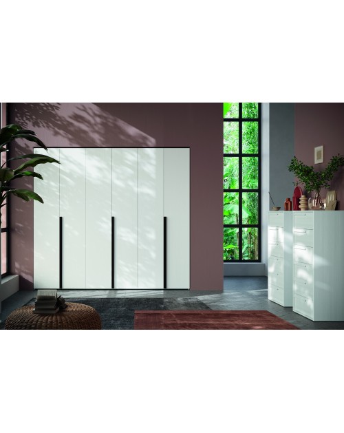 Armadio 6 ante battenti bianco portland e maniglie nero opaco Coco 276x60,3x250h