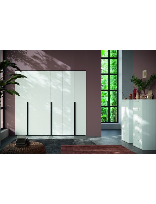 Armadio 6 ante battenti bianco portland e maniglie nero opaco Coco 276x60,3x250h