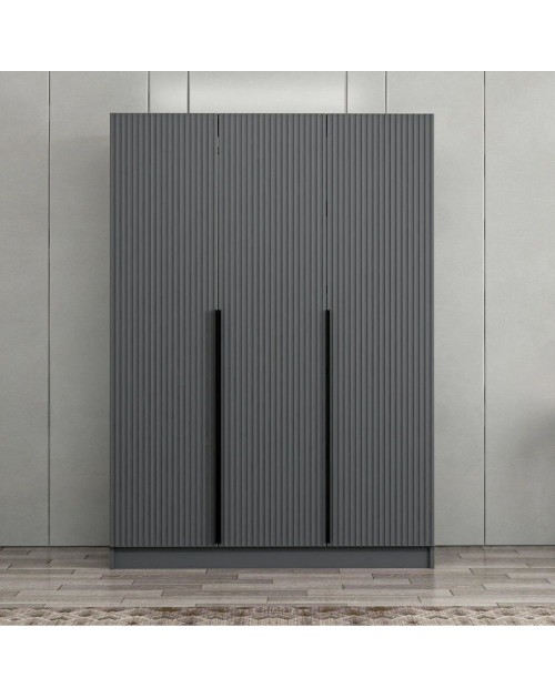 Armadio Kale 3 ante battenti effetto cannettato antracite 135x52x210H – Eleganza e capienza