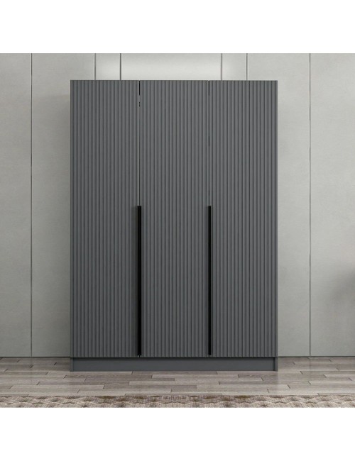 Armadio Kale 3 ante battenti effetto cannettato antracite 135x52x210H – Eleganza e capienza