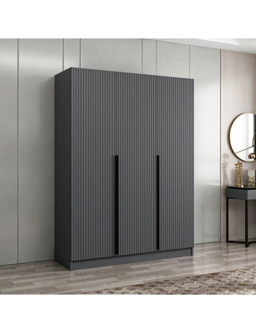 Armadio Kale 3 ante battenti effetto cannettato antracite 135x52x210H – Eleganza e capienza